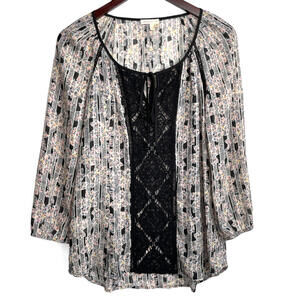 Meadow Rue‎ Embroidered Floral Peasant Top Small Cut Out Design Anthropologie